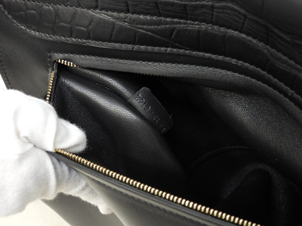 Celine Trapeze GM pelle stampata coccodrillo nera borsa a mano tote bag hobo bag come nuova @F-TB-0162
