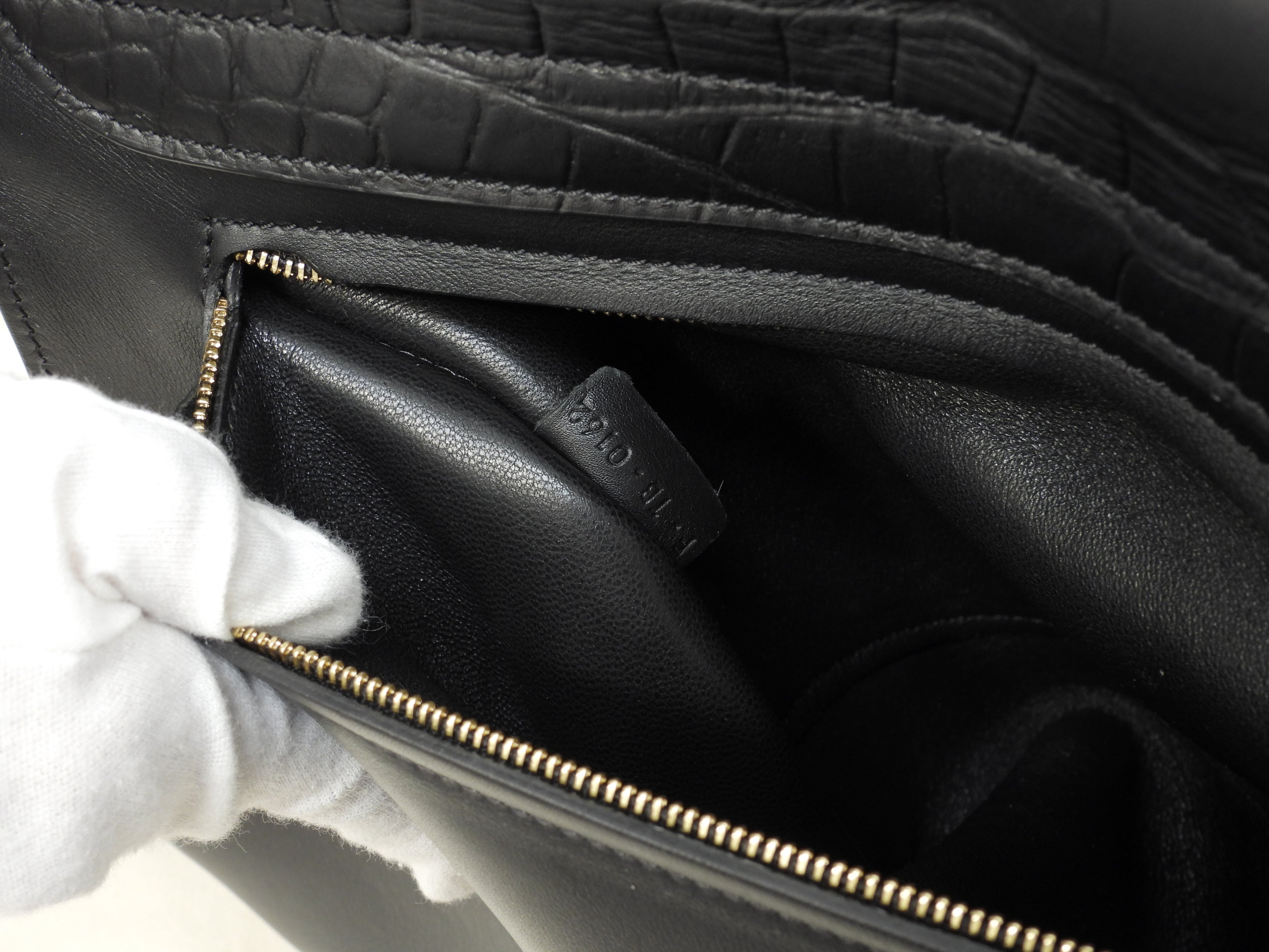Celine Trapeze GM pelle stampata coccodrillo nera borsa a mano tote bag hobo bag come nuova @F-TB-0162