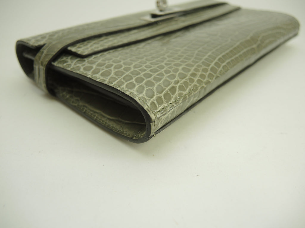 Hermès Kelly Portafoglio Lungo Alligatore Grigio Portafoglio Lungo Hardware Argento@T 2