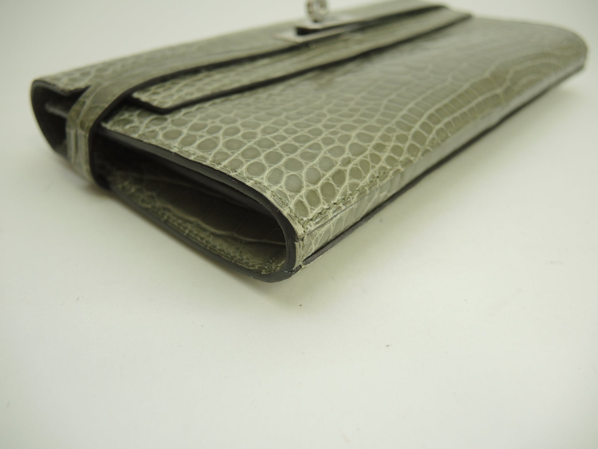 Hermès Kelly Portafoglio Lungo Alligatore Grigio Portafoglio Lungo Hardware Argento@T 2