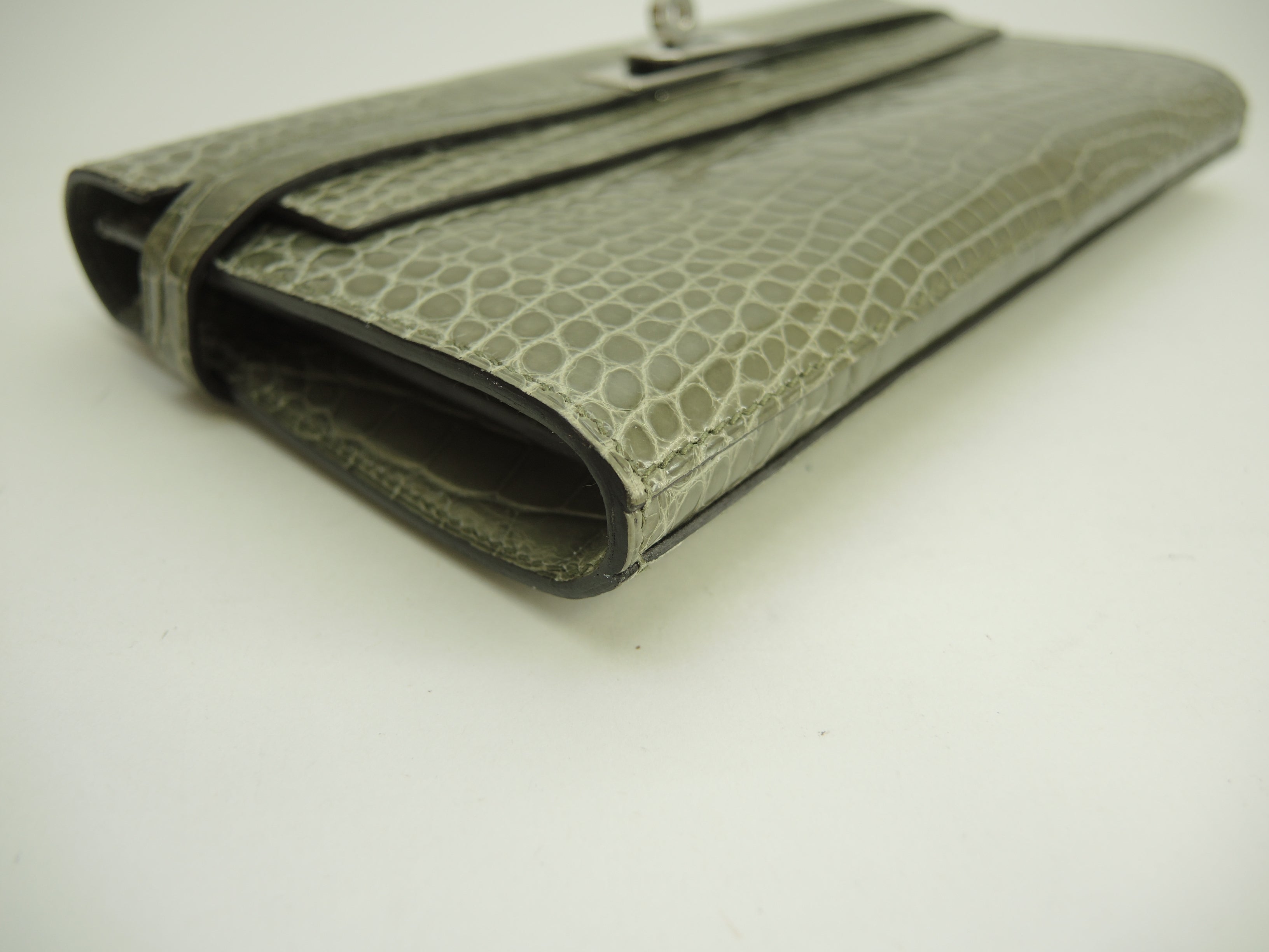 Hermès Kelly Portafoglio Lungo Alligatore Grigio Portafoglio Lungo Hardware Argento@T 2