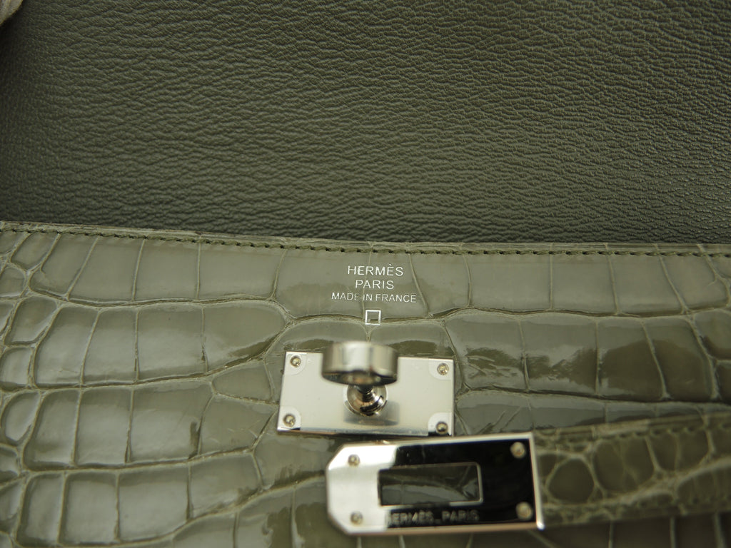 Hermès Kelly Portafoglio Lungo Alligatore Grigio Portafoglio Lungo Hardware Argento@T 2