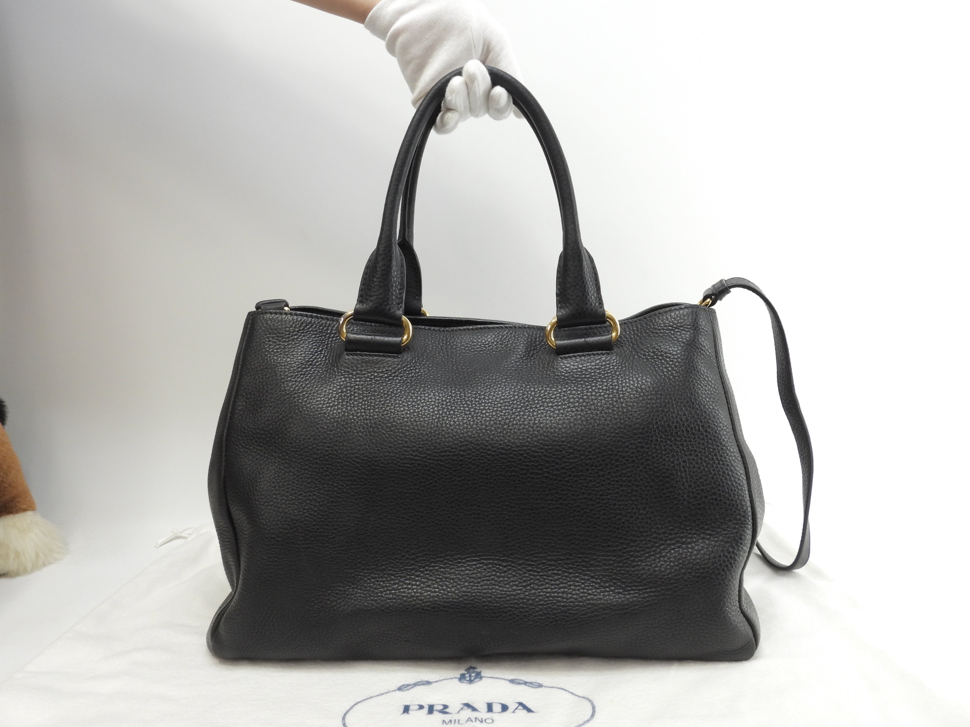 Prada borsa a mano con tracolla, pelle Taurillon nera, borsa tote interna, ottime condizioni @165