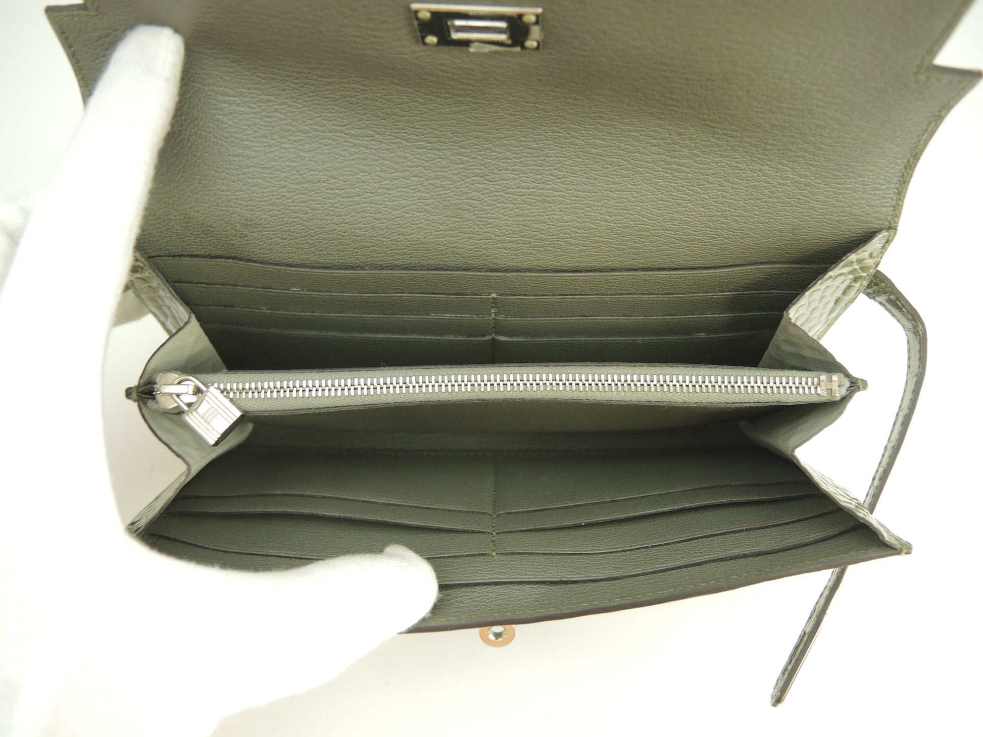 Hermès Kelly Portafoglio Lungo Alligatore Grigio Portafoglio Lungo Hardware Argento@T 2
