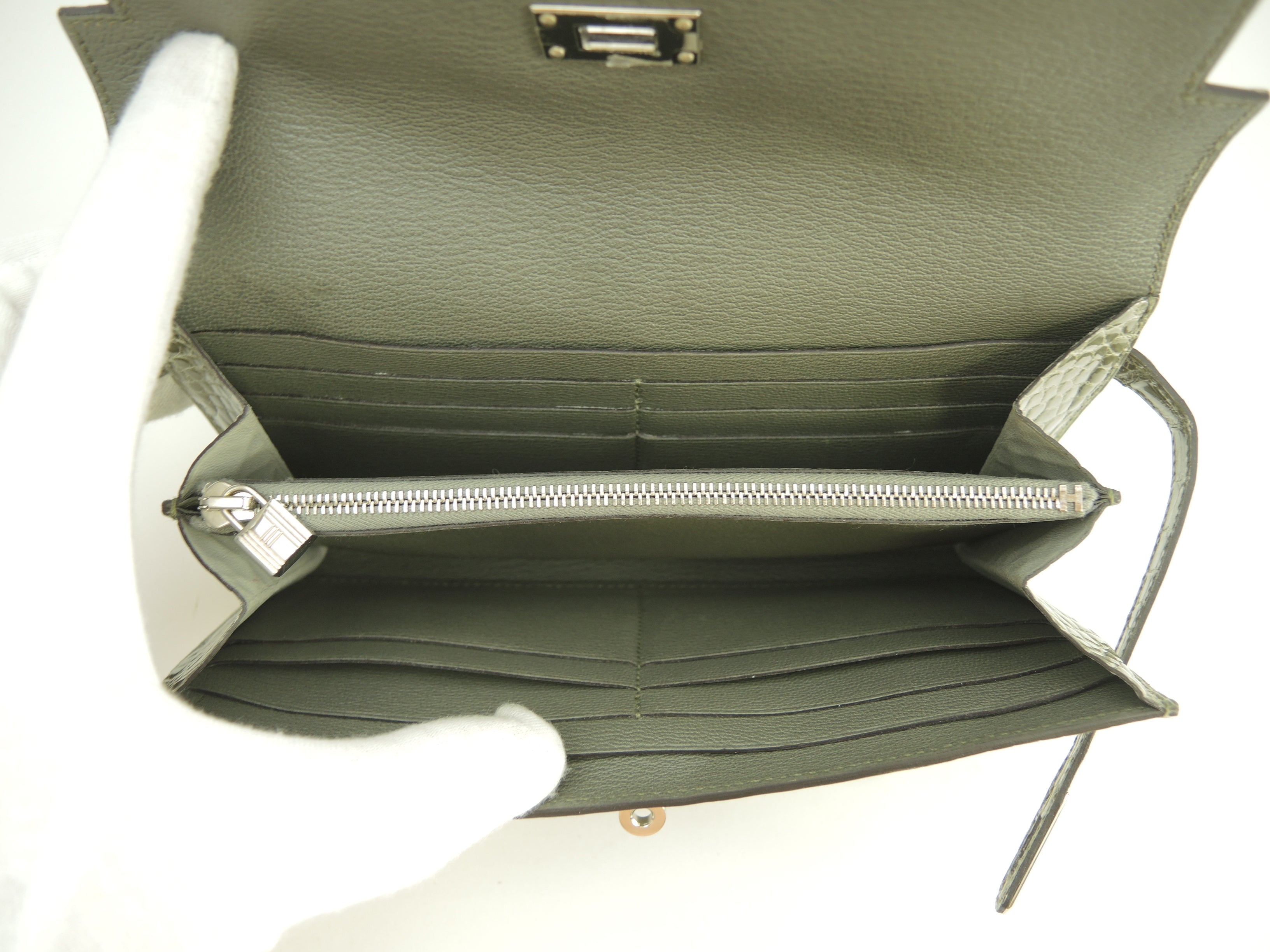 Hermès Kelly Portafoglio Lungo Alligatore Grigio Portafoglio Lungo Hardware Argento@T 2