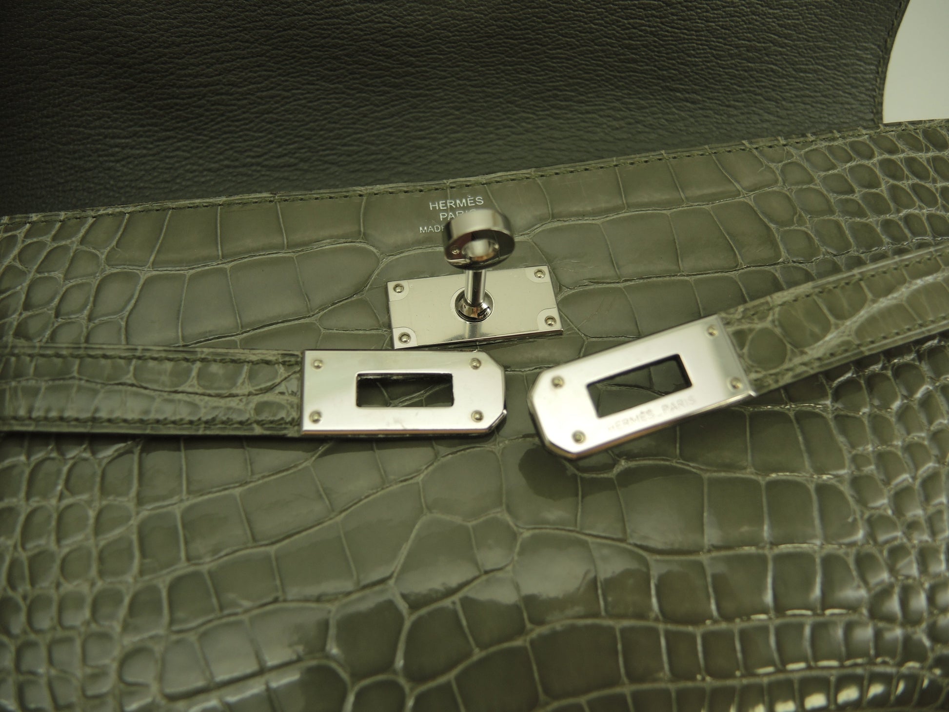 Hermès Kelly Portafoglio Lungo Alligatore Grigio Portafoglio Lungo Hardware Argento@T 2