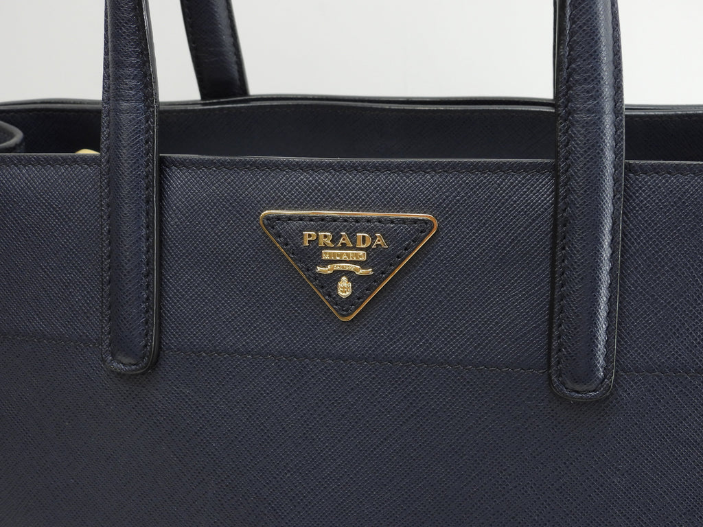 プラダ トートバッグ サフィアーノレザー 青 ハンドバッグ 三角ロゴ 美品@14/M