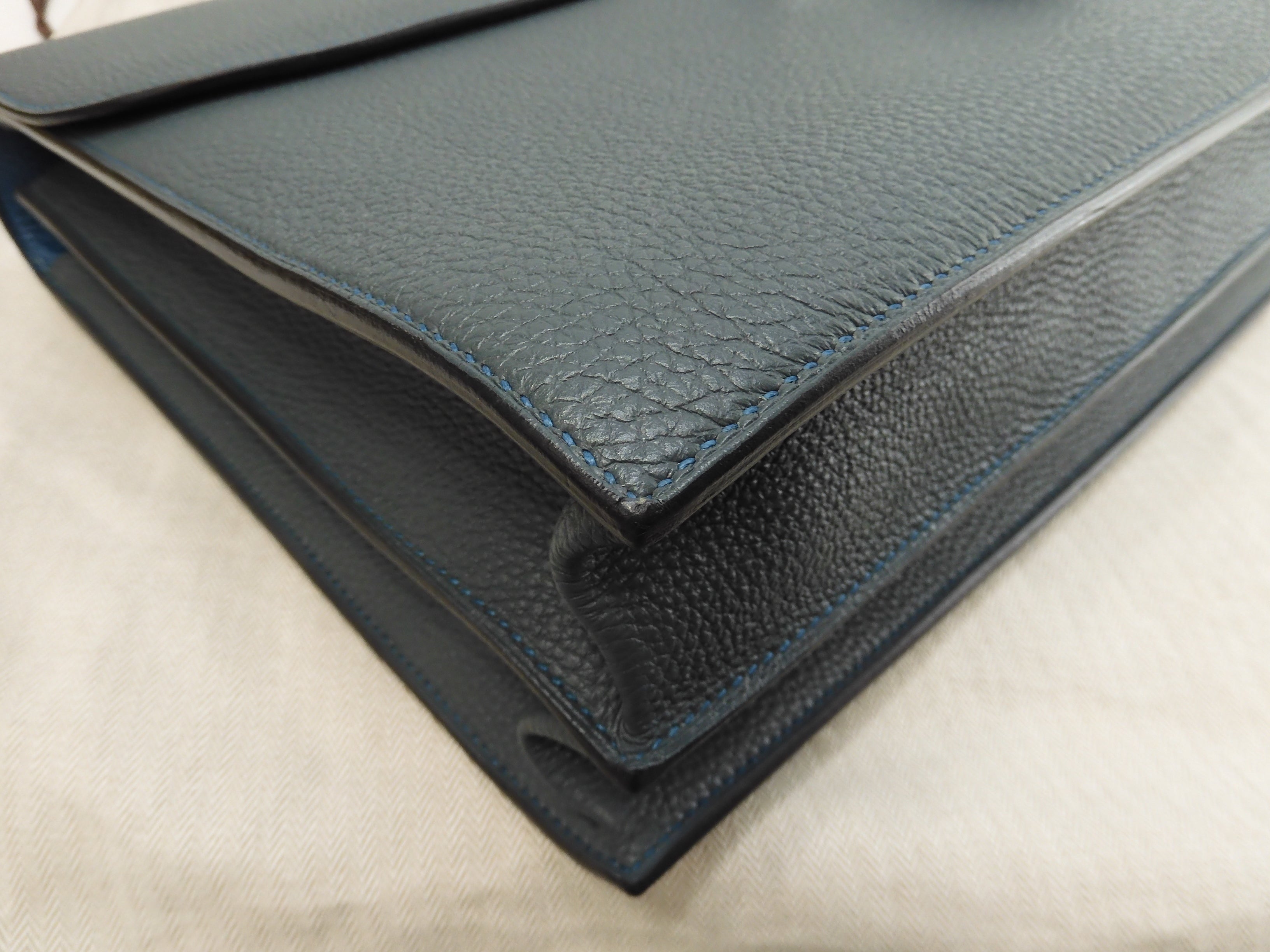 エルメス サックアデペッシュ38 トゴ/ブルー シルバー金具 ブリーフケース 未使用@□Q