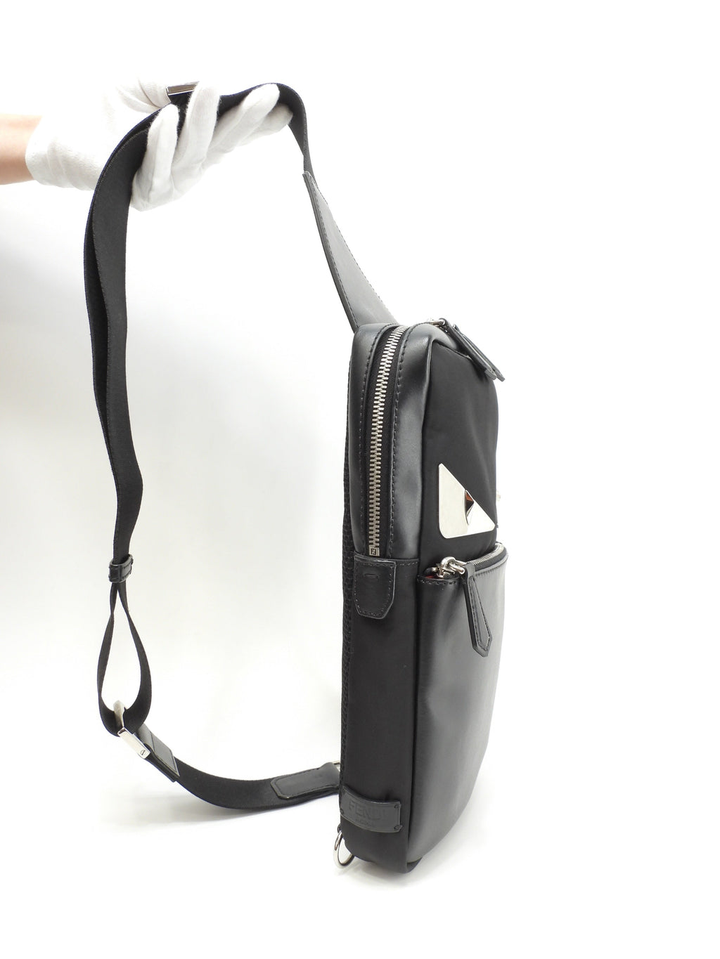 Fendi marsupio mostro in nylon e pelle nero, hardware color argento, ottime condizioni @ 64
