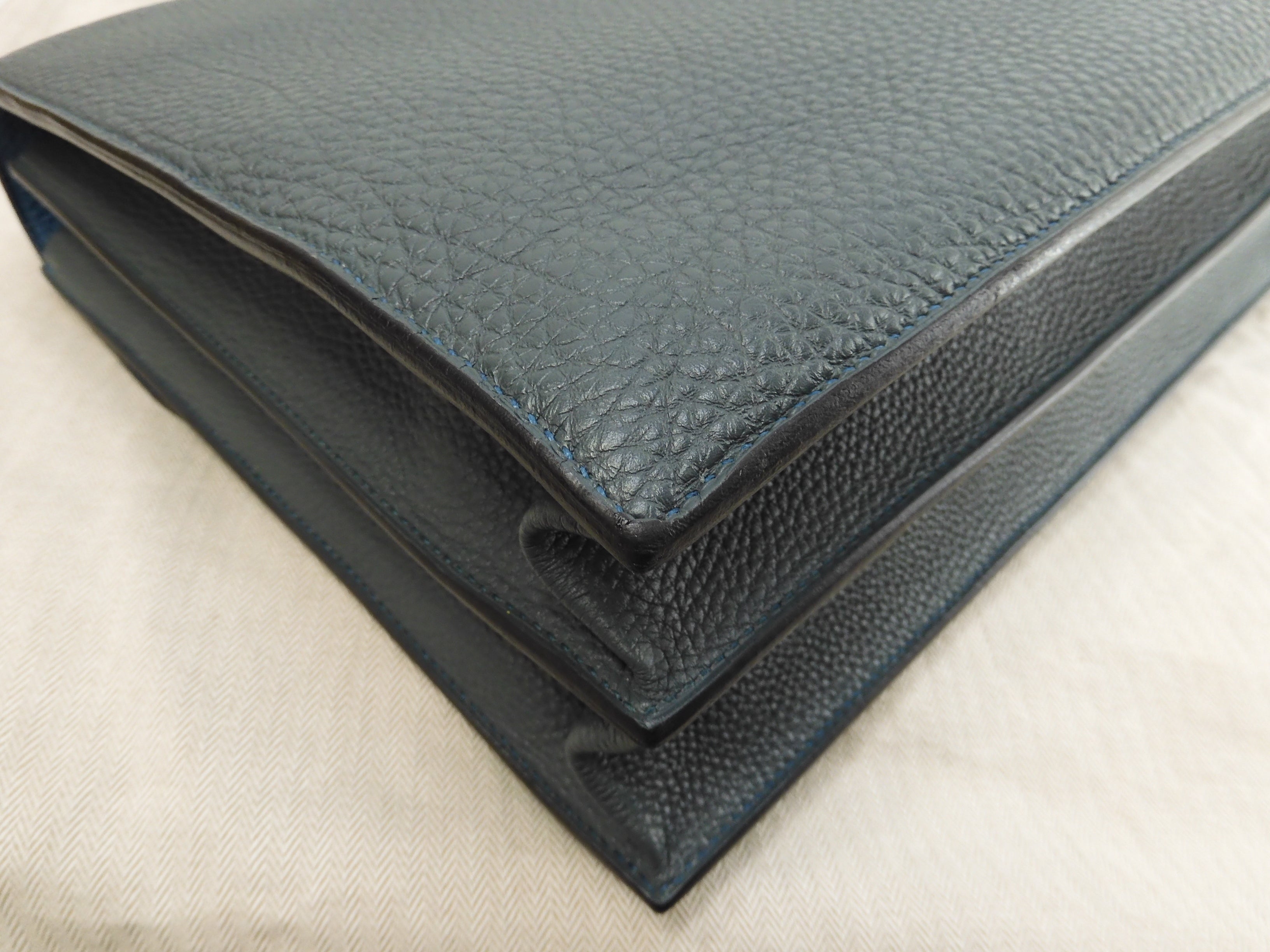 エルメス サックアデペッシュ38 トゴ/ブルー シルバー金具 ブリーフケース 未使用@□Q