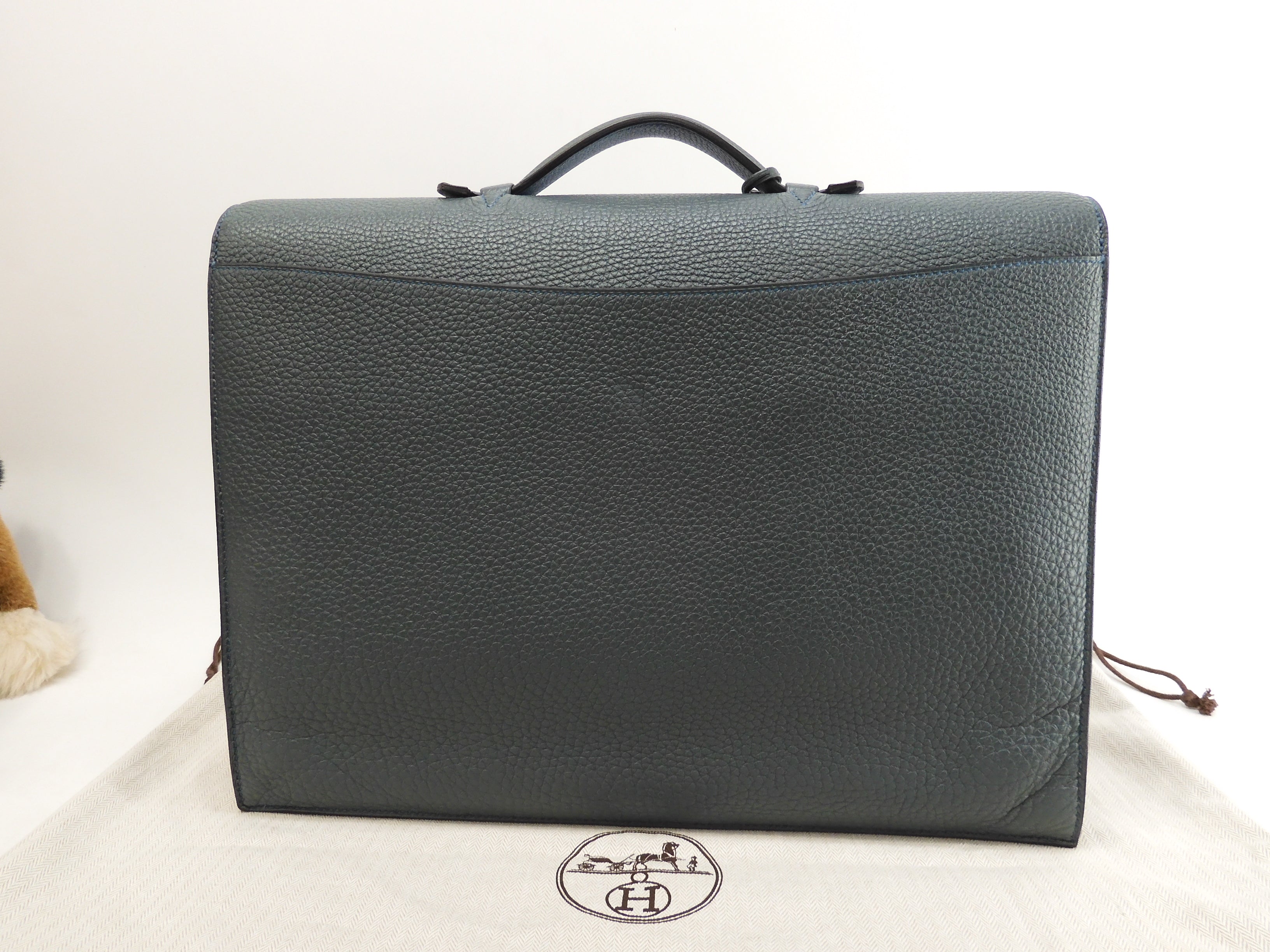 エルメス サックアデペッシュ38 トゴ/ブルー シルバー金具 ブリーフケース 未使用@□Q