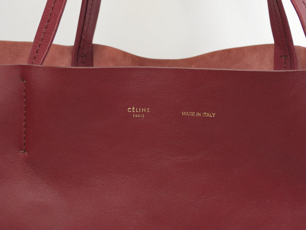 Celine Cabas Horizontal, borsa a spalla grande, tote, in pelle bordeaux e nera @F-UP-0132