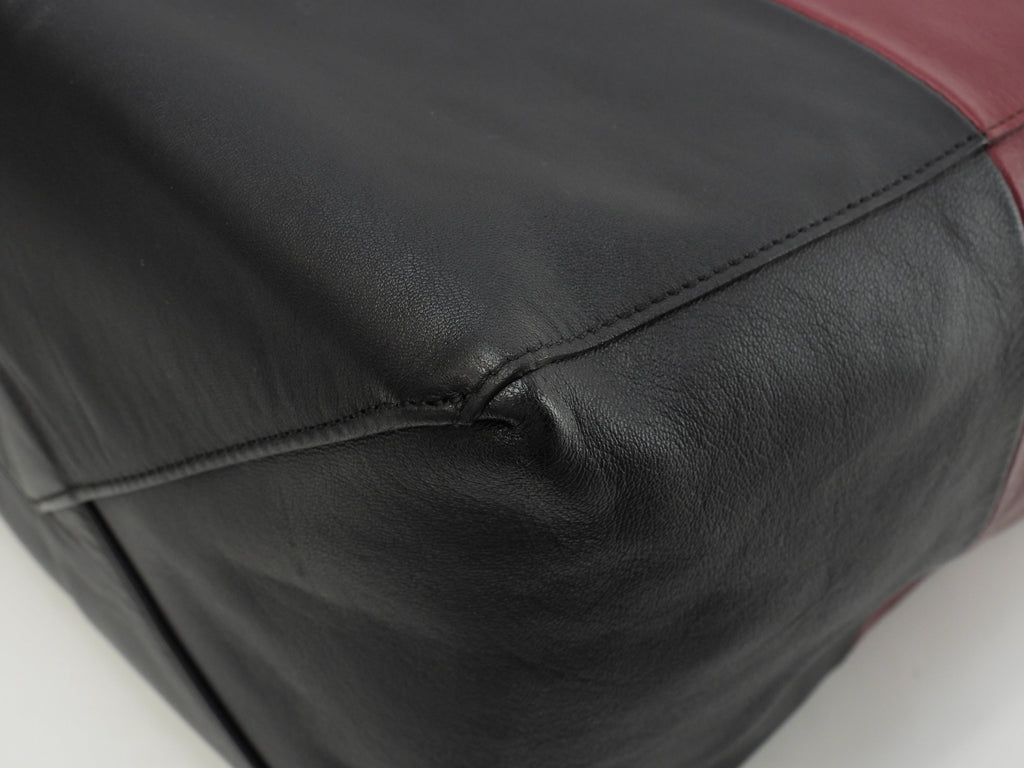 Celine Cabas Horizontal, borsa a spalla grande, tote, in pelle bordeaux e nera @F-UP-0132