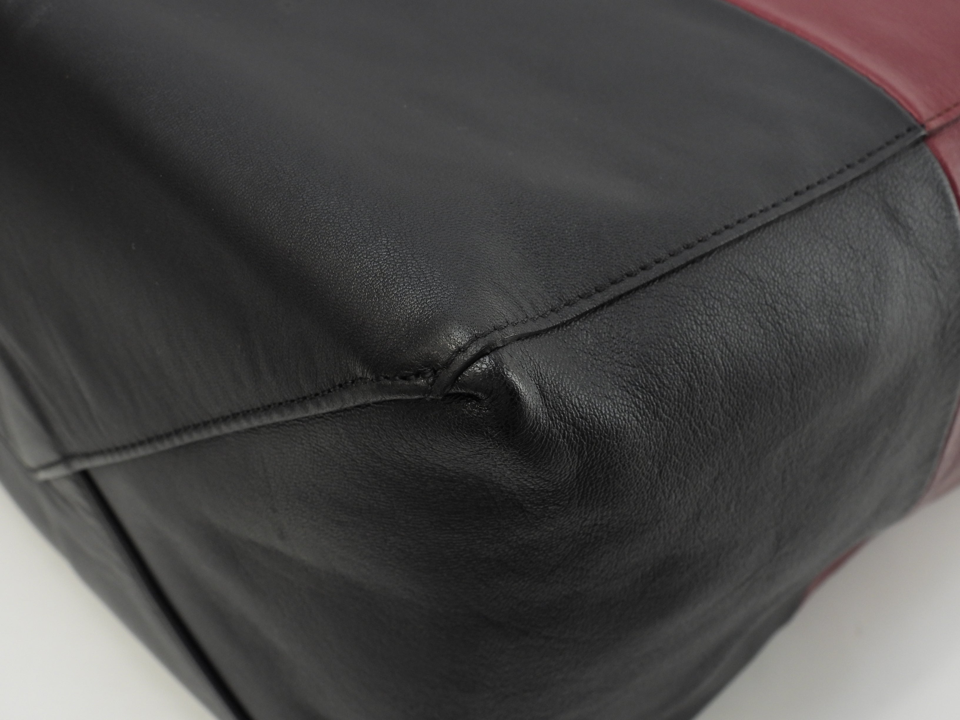 Celine Cabas Horizontal, borsa a spalla grande, tote, in pelle bordeaux e nera @F-UP-0132