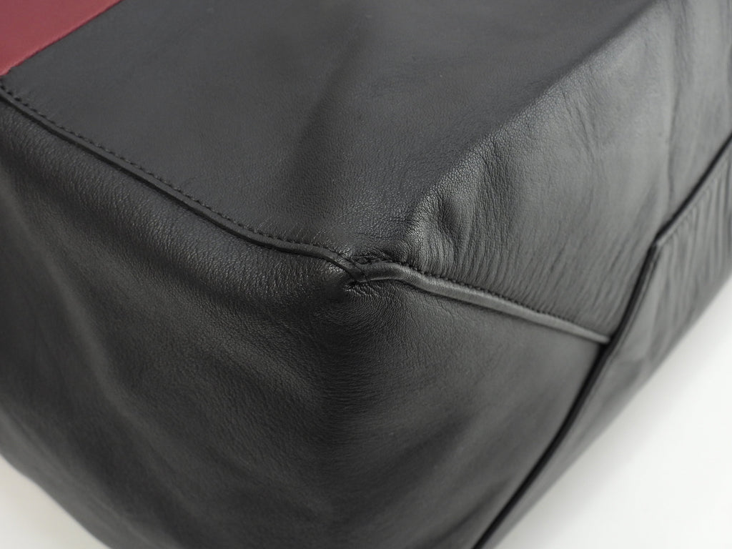 Celine Cabas Horizontal, borsa a spalla grande, tote, in pelle bordeaux e nera @F-UP-0132