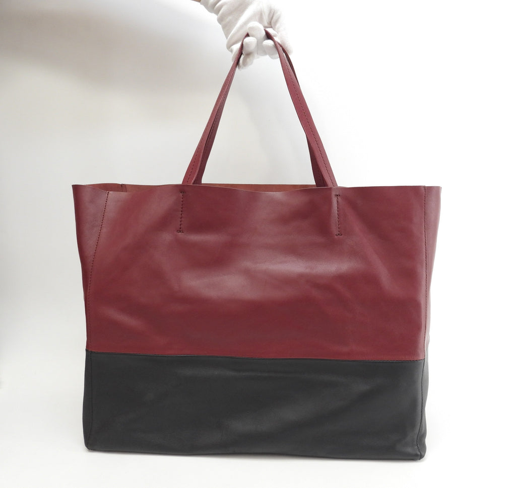 Celine Cabas Horizontal, borsa a spalla grande, tote, in pelle bordeaux e nera @F-UP-0132