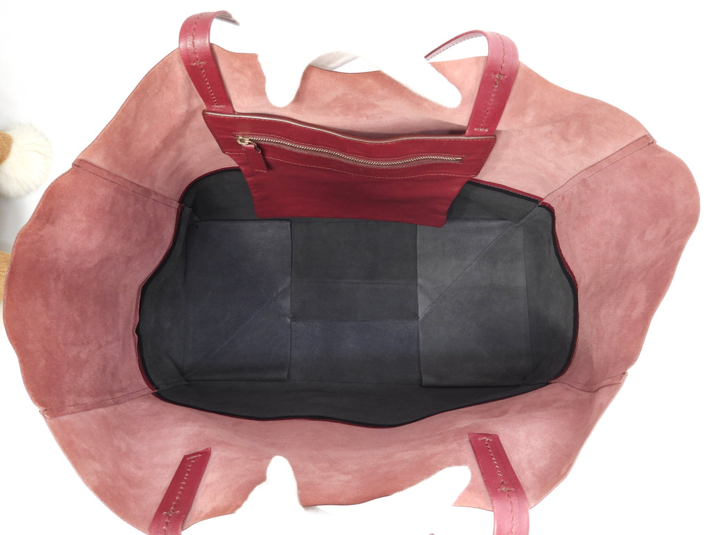 Celine Cabas Horizontal, borsa a spalla grande, tote, in pelle bordeaux e nera @F-UP-0132
