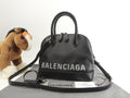 Balenciaga Borsa a mano S in pelle nera con logo grigio e tracolla staccabile, pochette, ottime condizioni @ 49