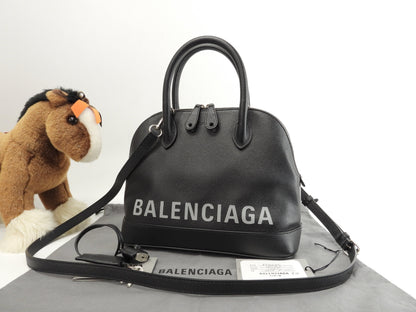 Balenciaga Borsa a mano S in pelle nera con logo grigio e tracolla staccabile, pochette, ottime condizioni @ 49