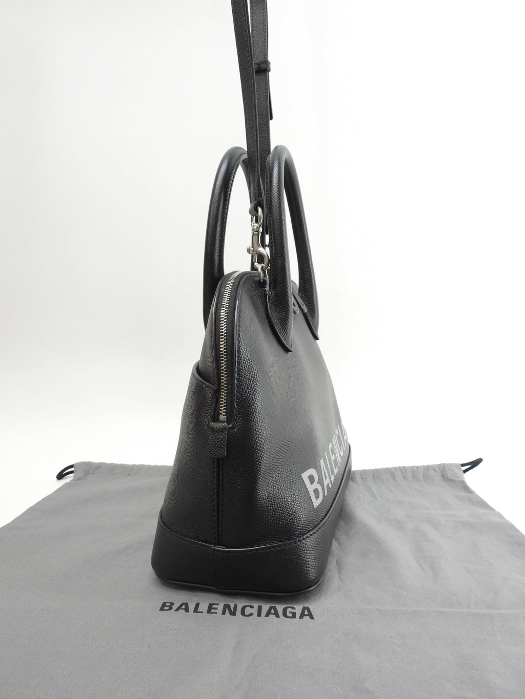 Balenciaga Borsa a mano S in pelle nera con logo grigio e tracolla staccabile, pochette, ottime condizioni @ 49