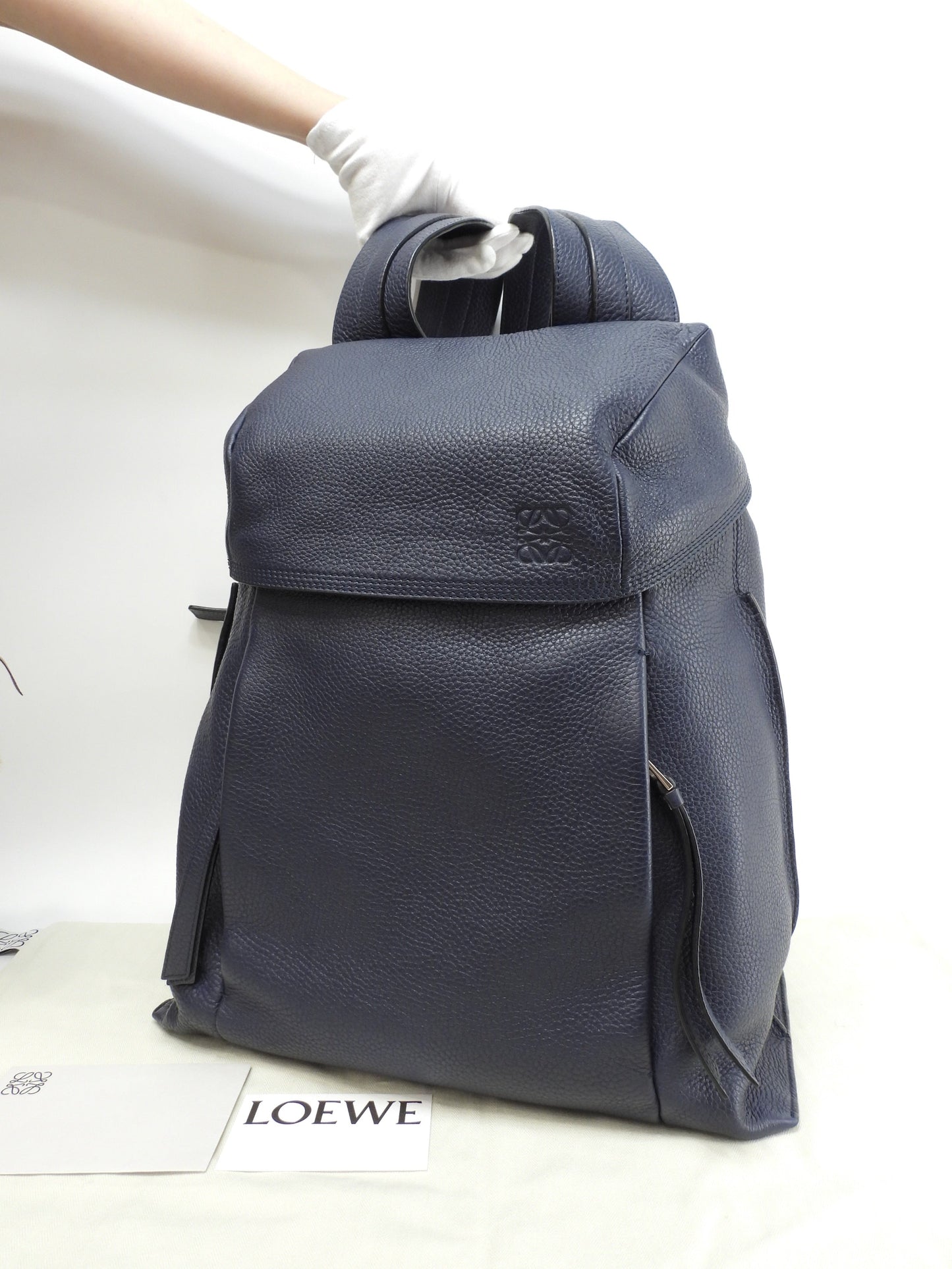 Loewe zaino T-backpack in pelle blu marino, uomo, in condizioni eccellenti @061705