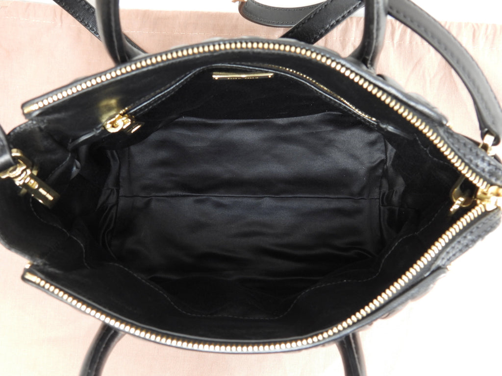 Borsa a mano Miu Miu mini con tracolla, pelle nera Matelassé, tote, pochette, condizioni eccellenti @198/B