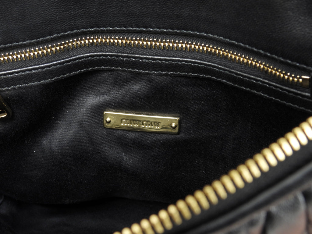 Borsa a mano Miu Miu mini con tracolla, pelle nera Matelassé, tote, pochette, condizioni eccellenti @198/B