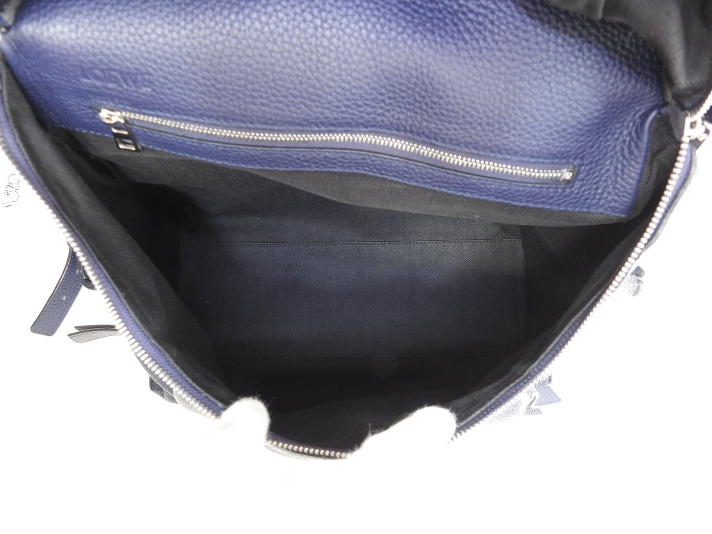 Loewe zaino T-backpack in pelle blu marino, uomo, in condizioni eccellenti @061705