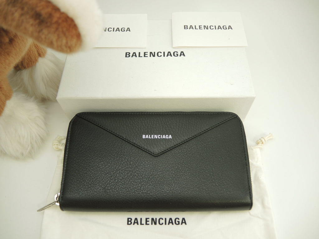 Balenciaga Portafoglio Lungo Paper Pelle Nera Cerniera Portafoglio Lungo Inutilizzato@ 36