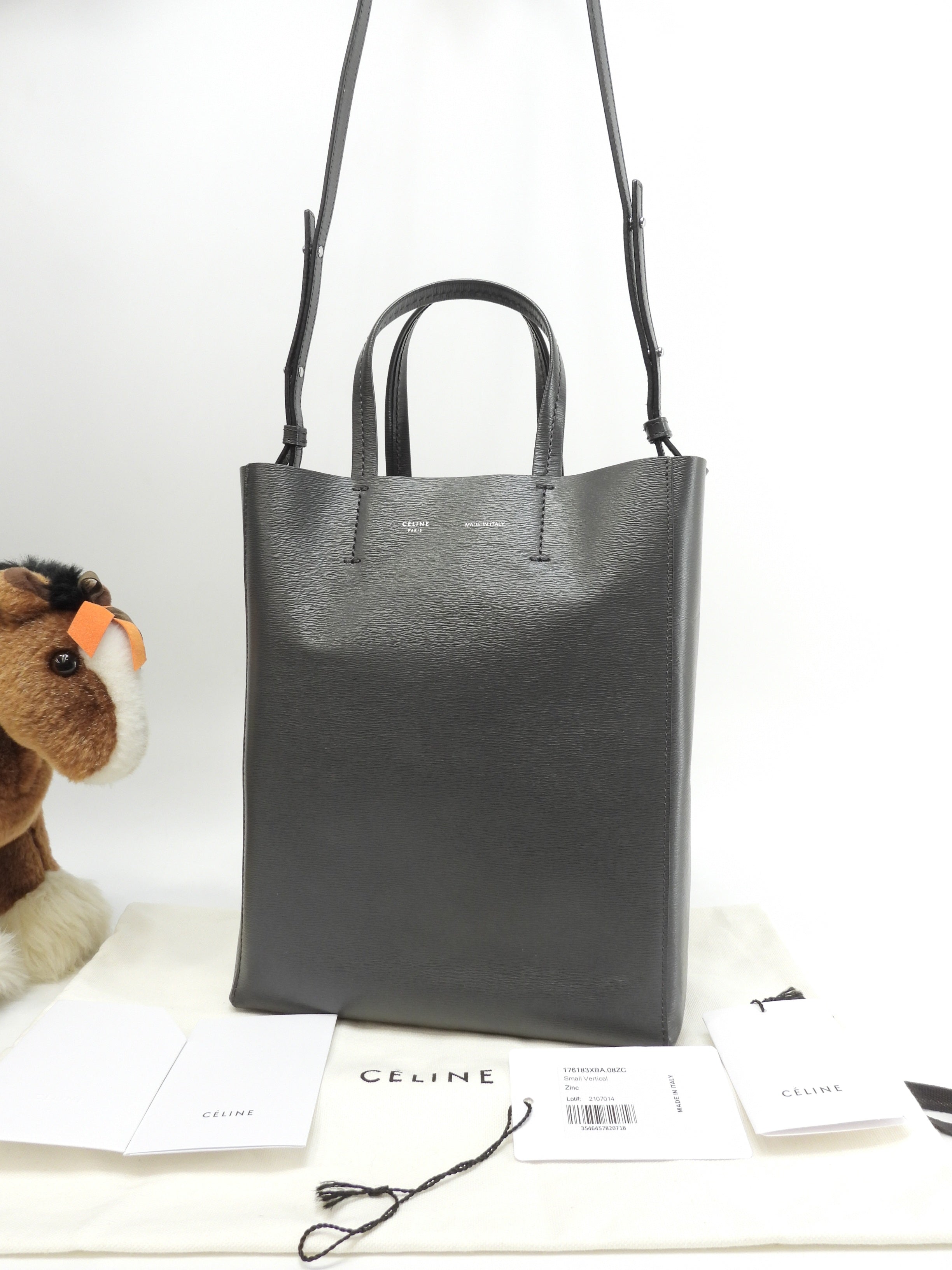 Celine Cabas Small Vertical Borsa a mano in pelle grigio scuro con pochette a tracolla @S-CU-4187