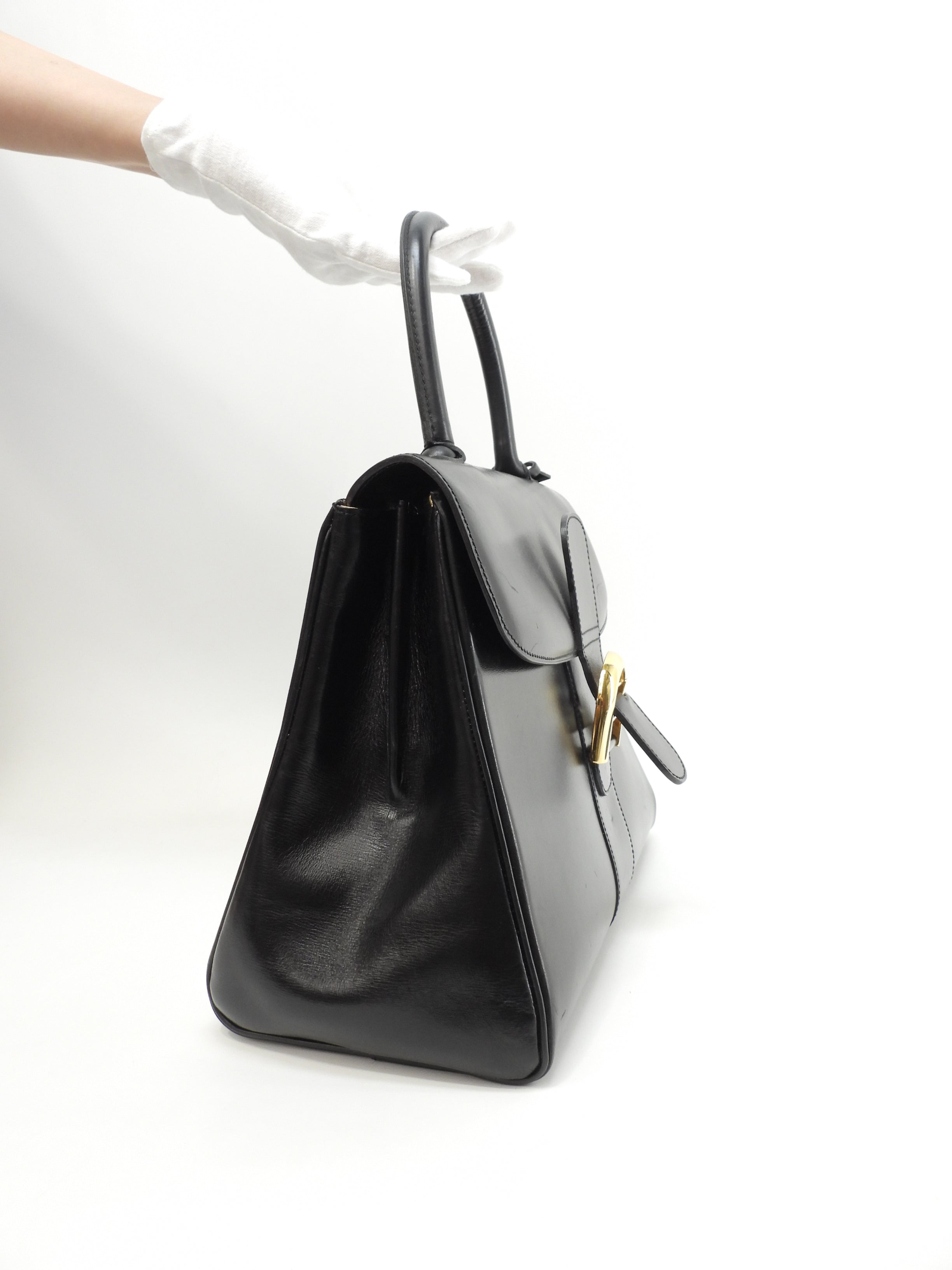 Delvaux Brillant MM in pelle di vitello Box blu navy, borsa a mano stile Kelly@ 2