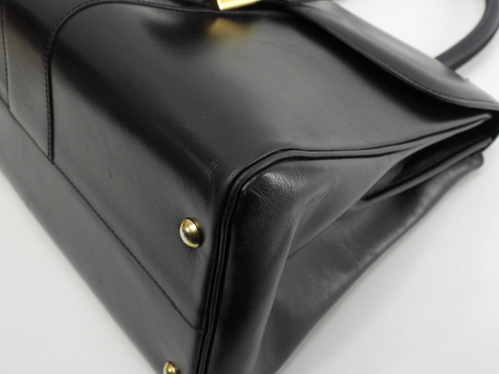 Delvaux Brillant MM in pelle di vitello Box blu navy, borsa a mano stile Kelly@ 2