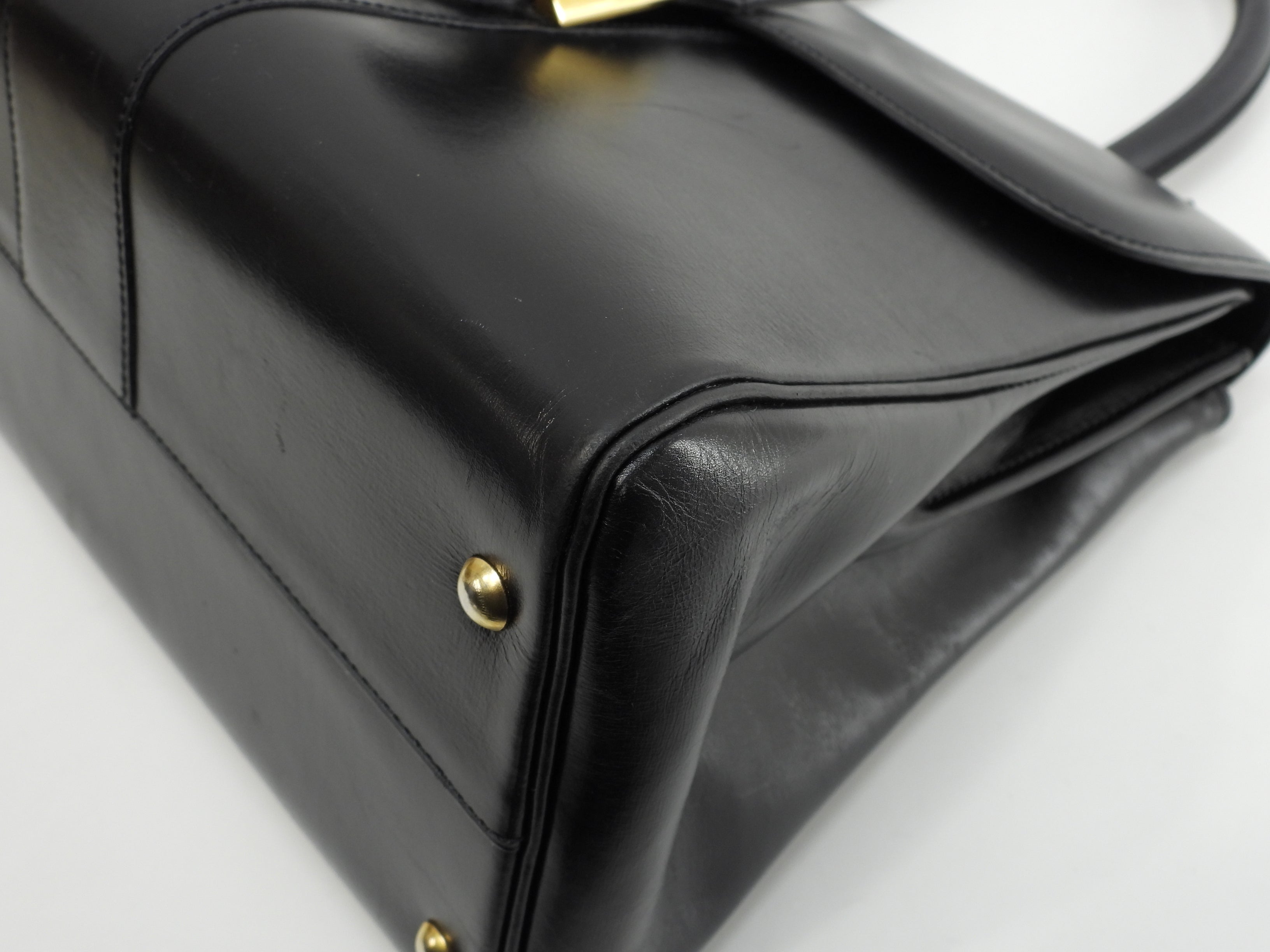 Delvaux Brillant MM in pelle di vitello Box blu navy, borsa a mano stile Kelly@ 2
