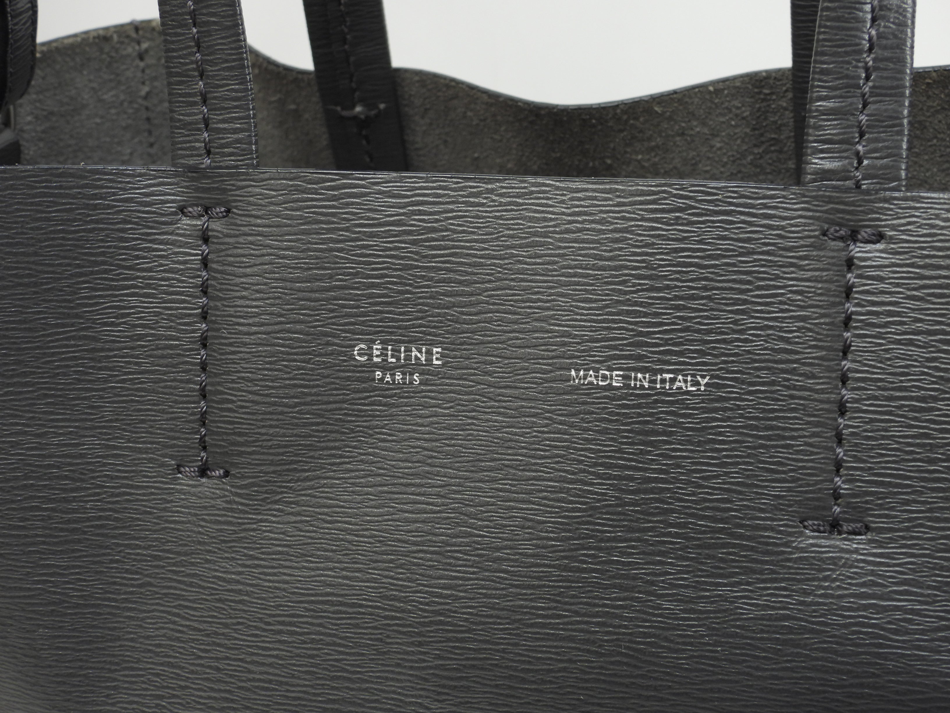 Celine Cabas Small Vertical Borsa a mano in pelle grigio scuro con pochette a tracolla @S-CU-4187