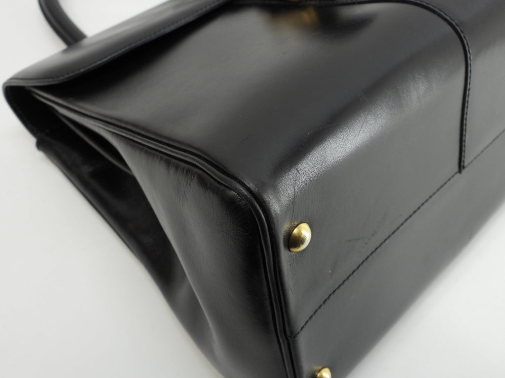 Delvaux Brillant MM in pelle di vitello Box blu navy, borsa a mano stile Kelly@ 2