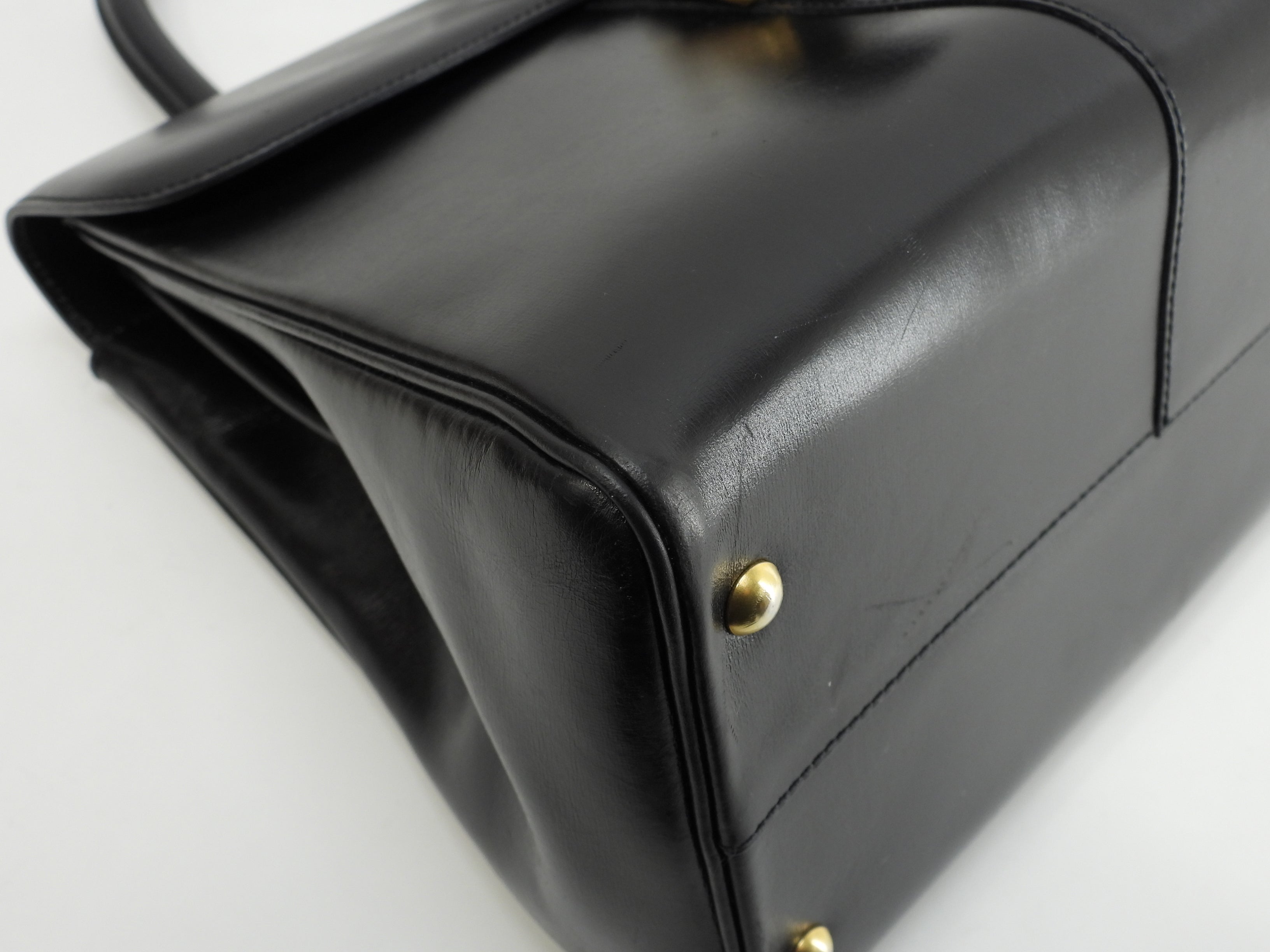 Delvaux Brillant MM in pelle di vitello Box blu navy, borsa a mano stile Kelly@ 2