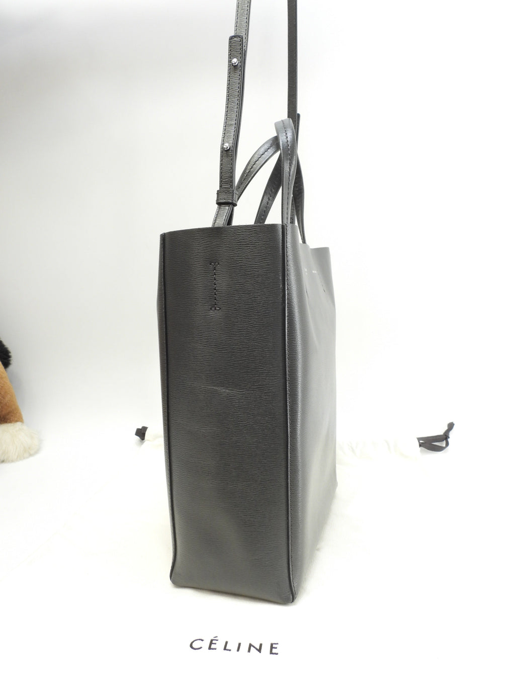 Celine Cabas Small Vertical Borsa a mano in pelle grigio scuro con pochette a tracolla @S-CU-4187