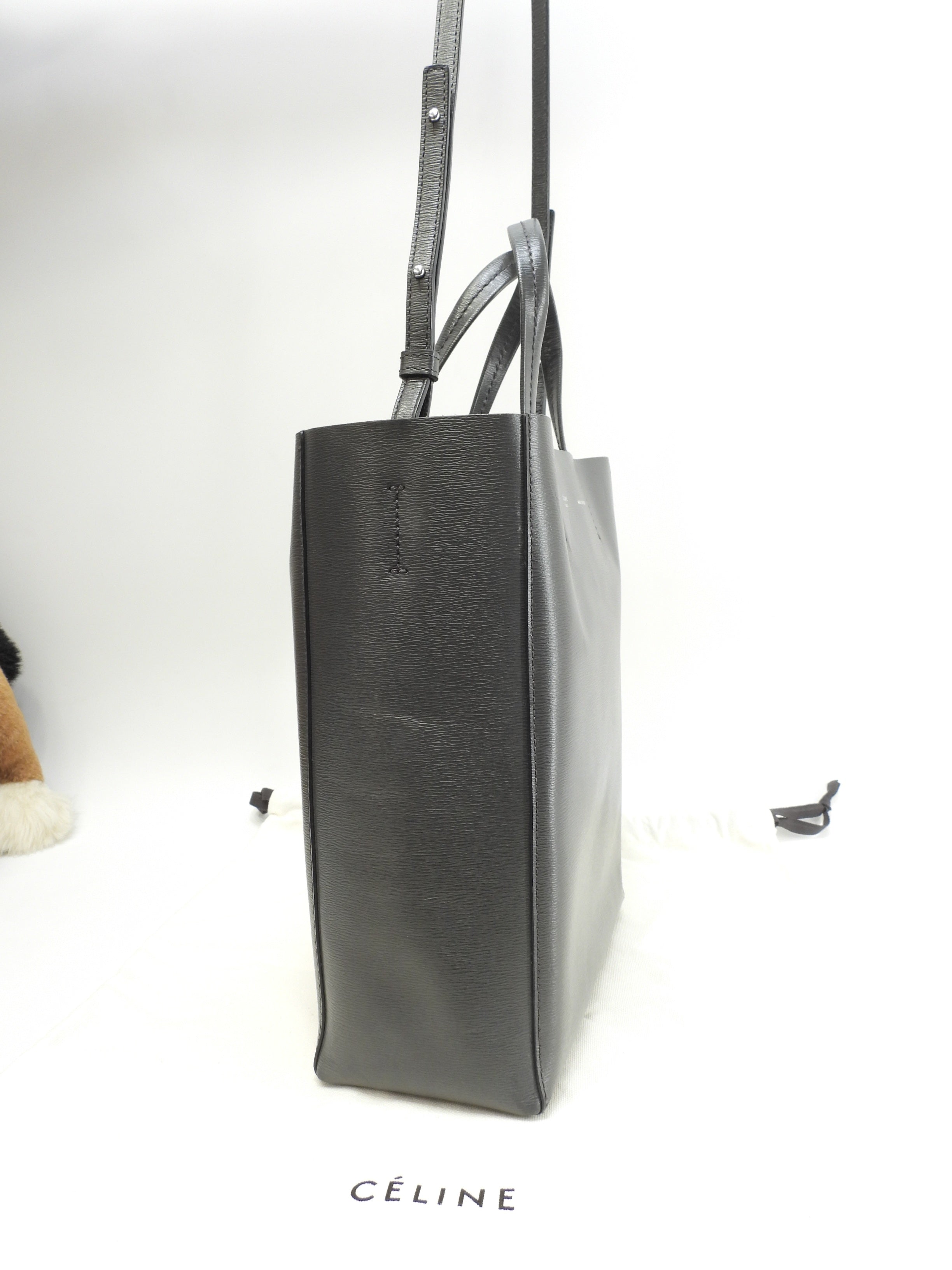 Celine Cabas Small Vertical Borsa a mano in pelle grigio scuro con pochette a tracolla @S-CU-4187