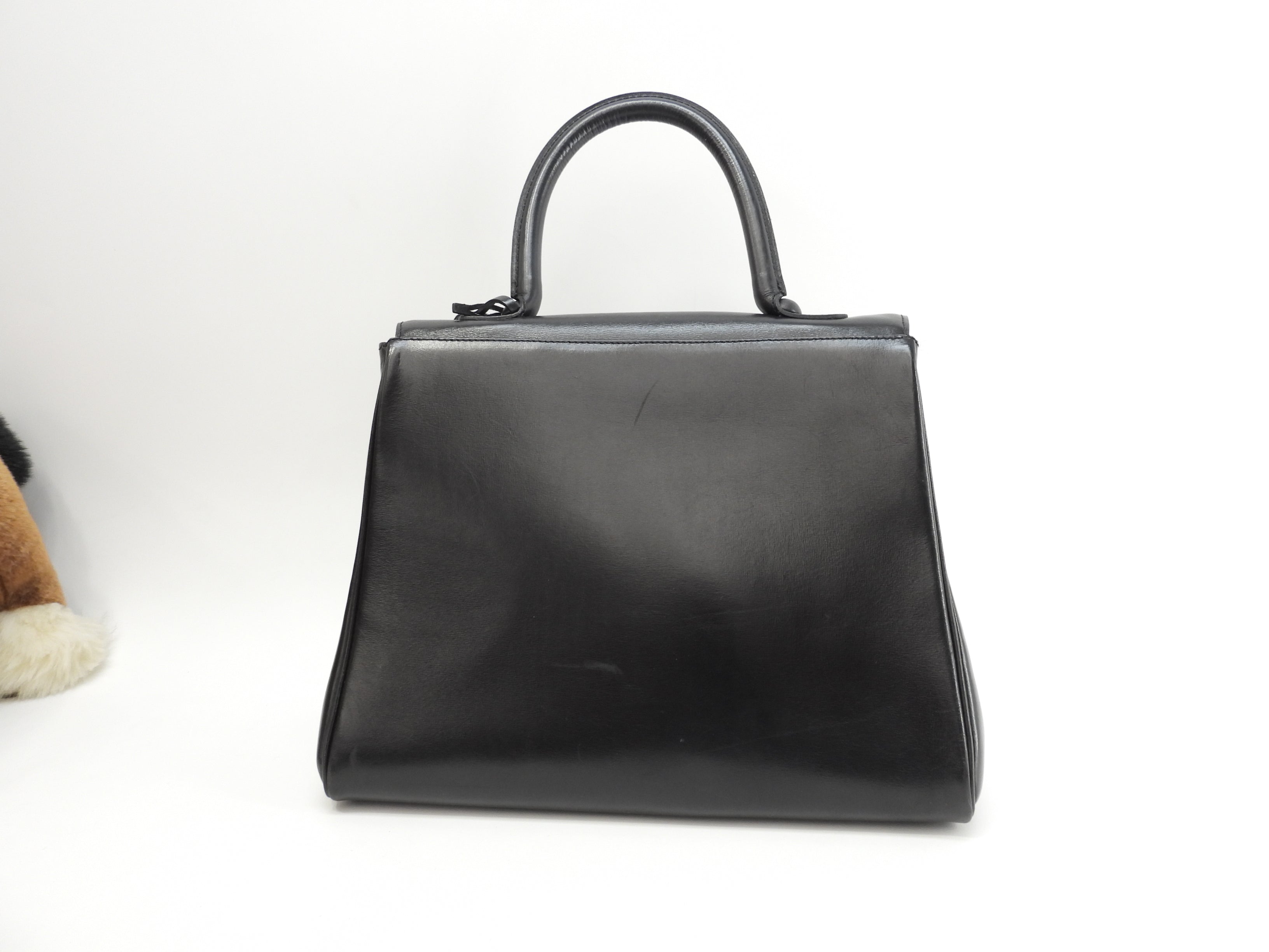 Delvaux Brillant MM in pelle di vitello Box blu navy, borsa a mano stile Kelly@ 2