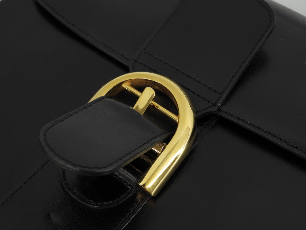 Delvaux Brillant MM in pelle di vitello Box blu navy, borsa a mano stile Kelly@ 2