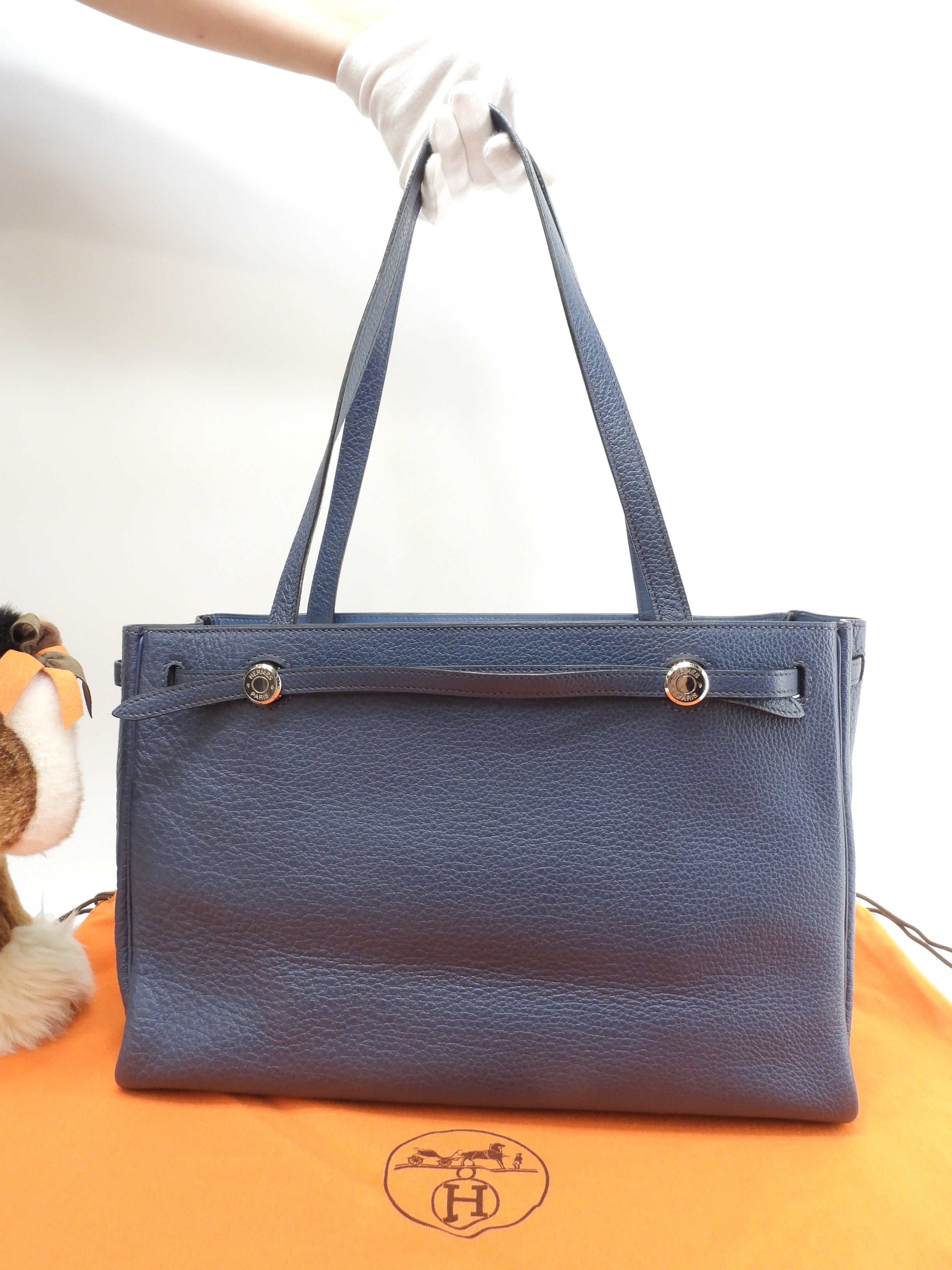エルメス カバナ ブッフルスキッパー青 シルバー金具 ショルダーバッグ 美品@□E