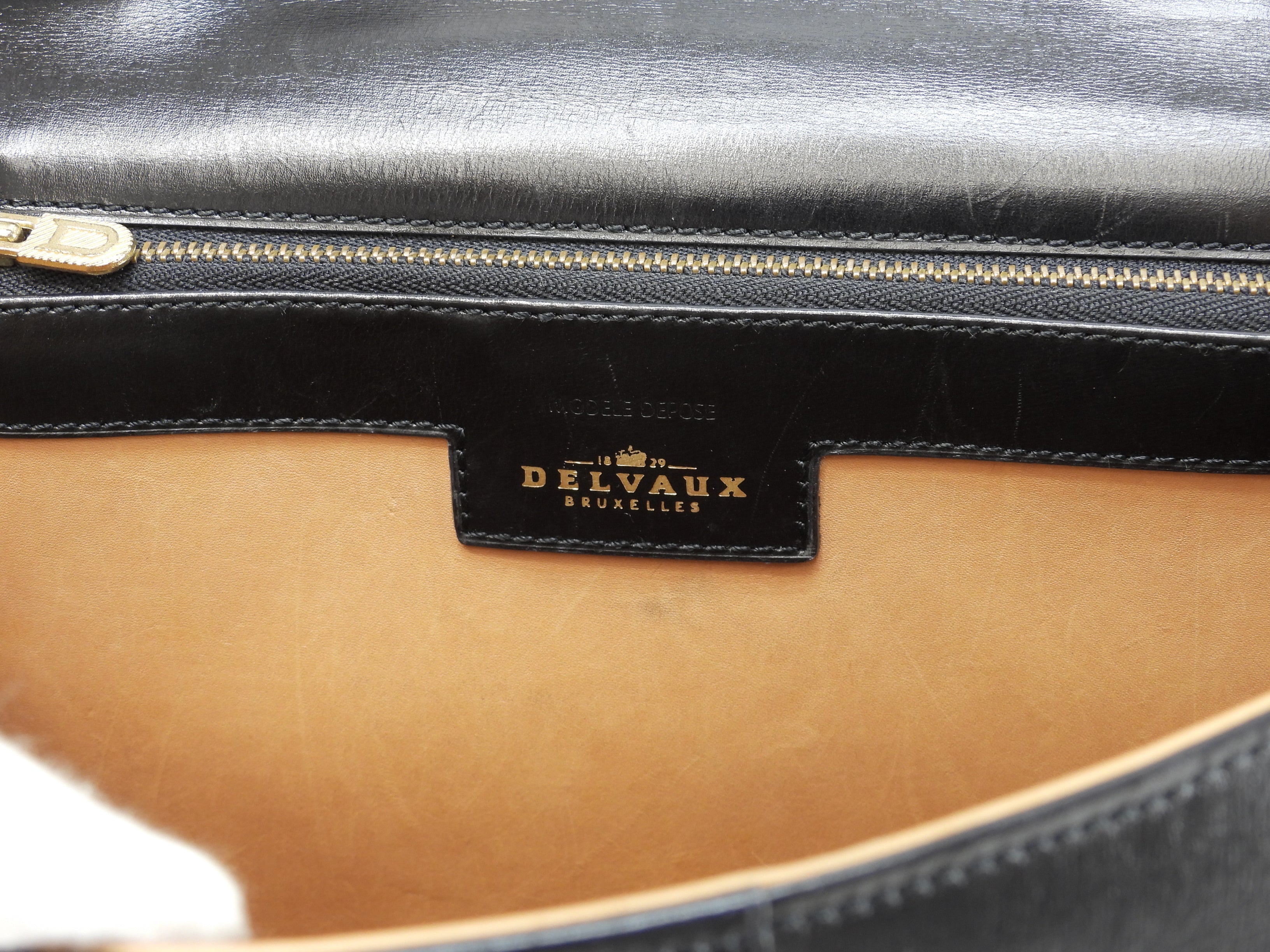 Delvaux Brillant MM in pelle di vitello Box blu navy, borsa a mano stile Kelly@ 2