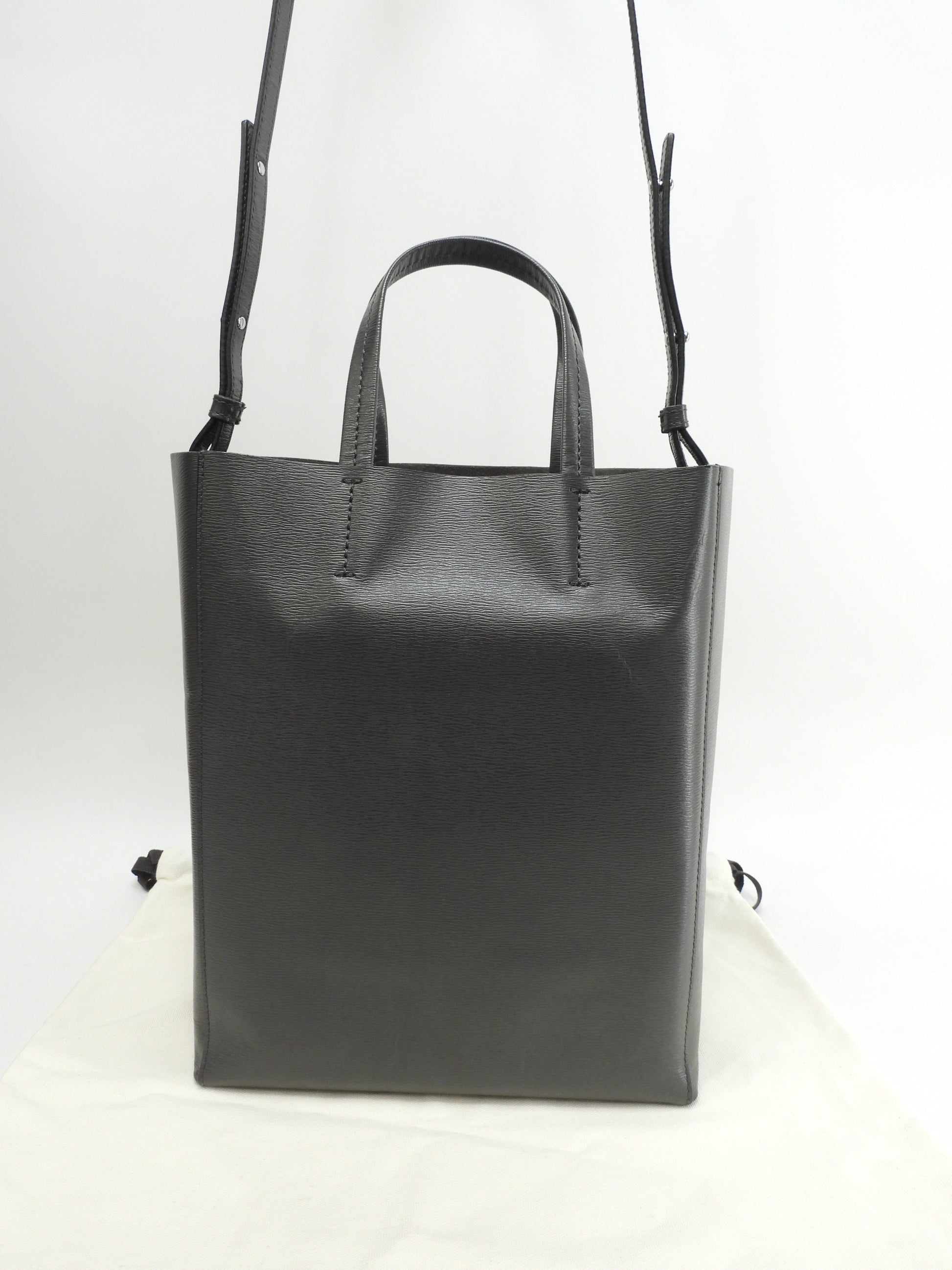セリーヌ カバスモール ヴェルティカル レザー濃灰 s付ハンドバッグ ポシェット@S-CU-4187