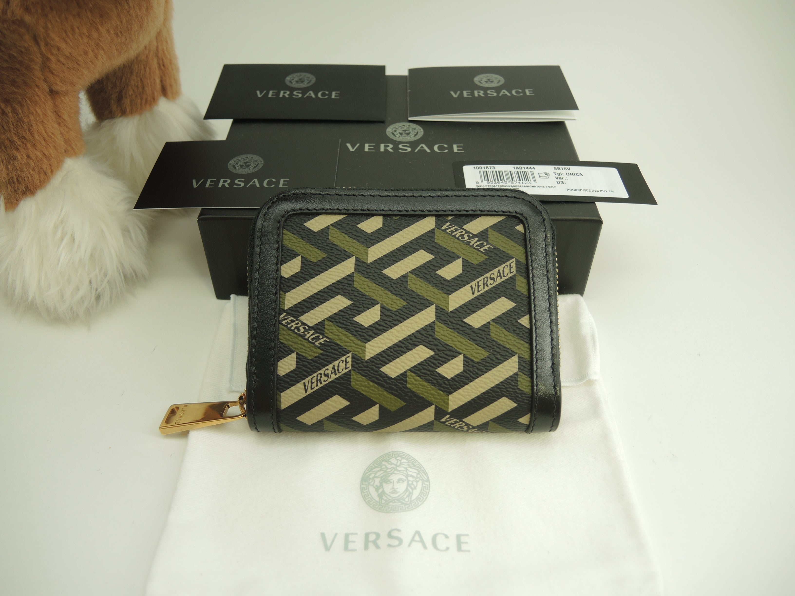 Portamonete Versace La Greca Signature verde nero portafoglio nuovo@ 1