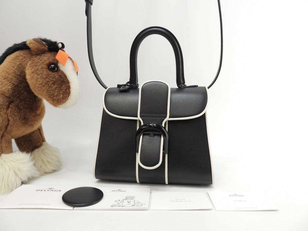 Borsa Delvaux Brillant Mini in pelle, nera e bianca, modello pochette, a tracolla, in ottime condizioni, @ 351