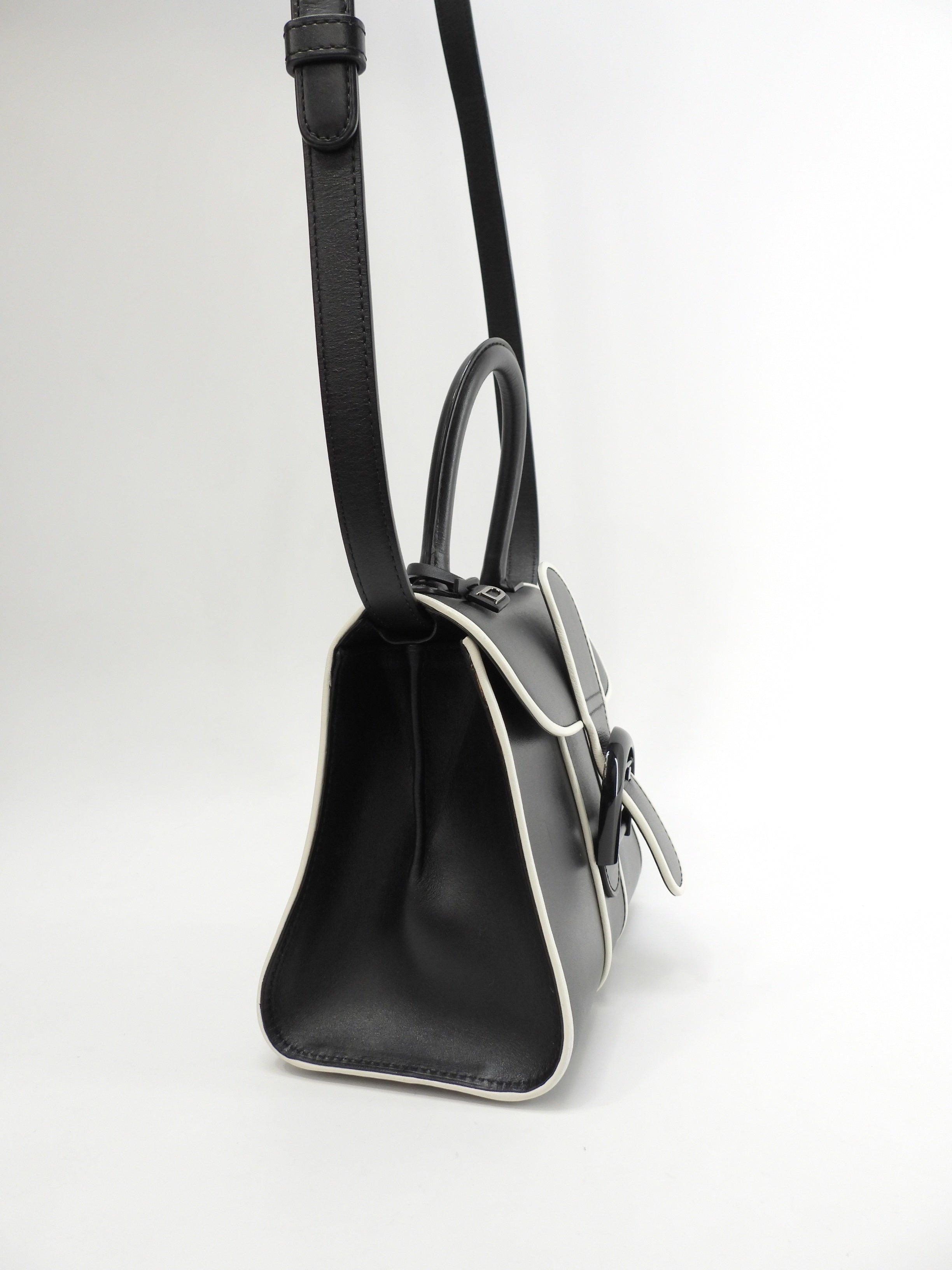 Borsa Delvaux Brillant Mini in pelle, nera e bianca, modello pochette, a tracolla, in ottime condizioni, @ 351