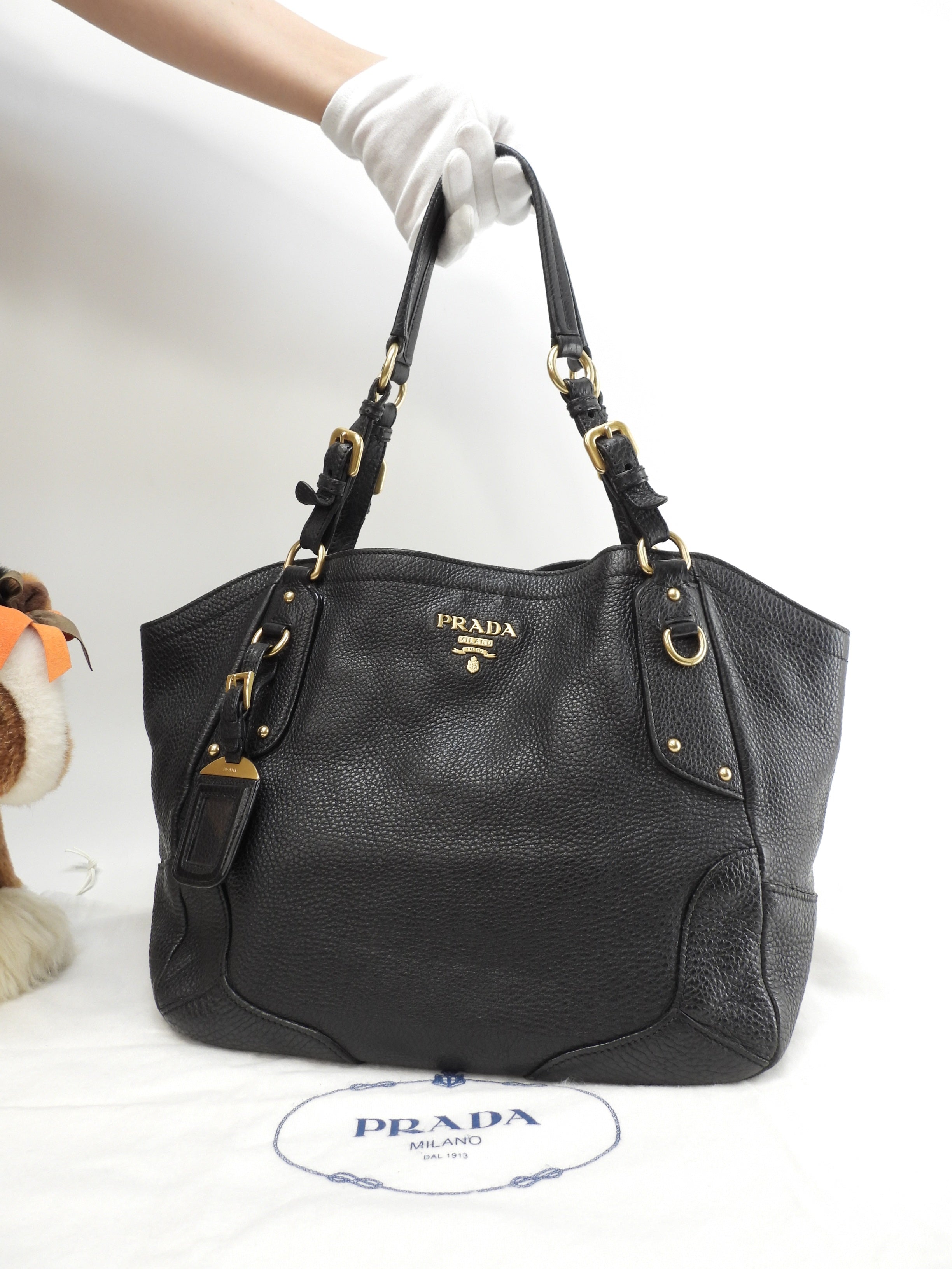 Borsa tote Prada in pelle Taurillon nera, borsa a mano, borsa a tracolla, come nuova@158 3