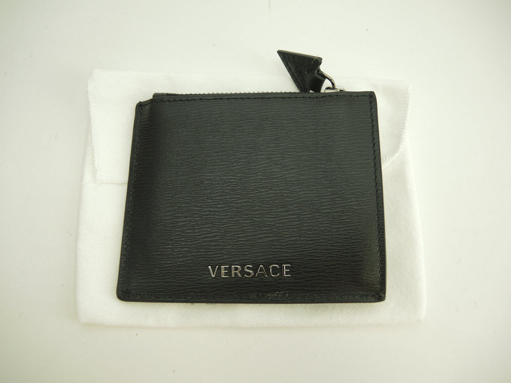 ヴェルサーチ カード用ポケット付コインケース Vロゴ レザー黒 財布 新品@ 2