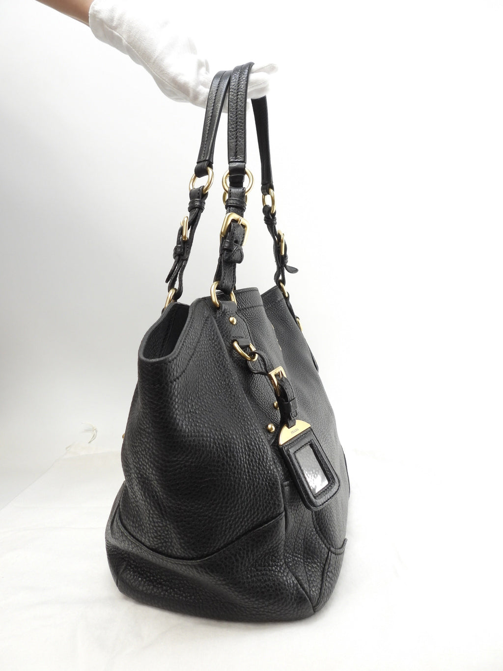 Borsa tote Prada in pelle Taurillon nera, borsa a mano, borsa a tracolla, come nuova@158 3