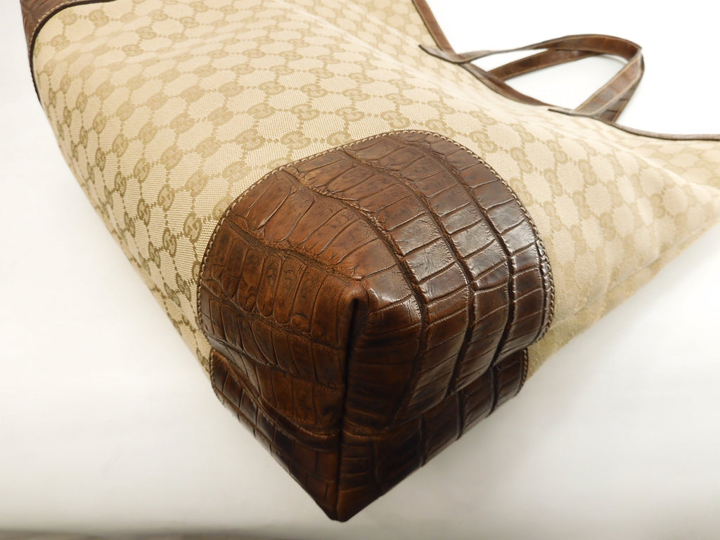 Borsa tote grande da uomo Gucci in denim GG marrone con manico in coccodrillo - Ottime condizioni @ 1